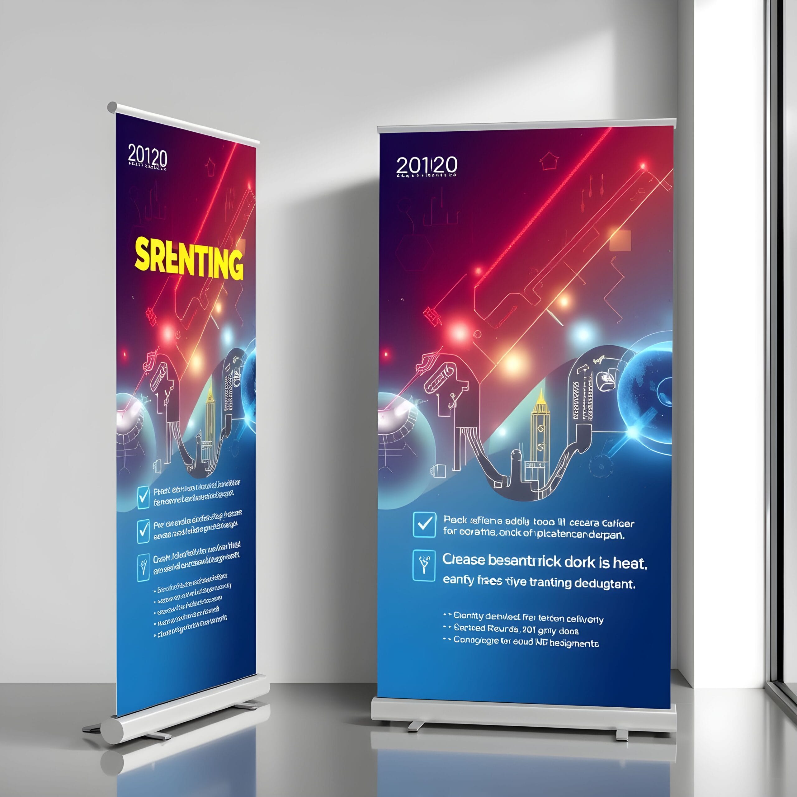 Colorful Rollup  banners with text and graphics